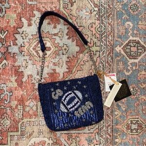 Navy Game Day Beaded Shoulder Bag